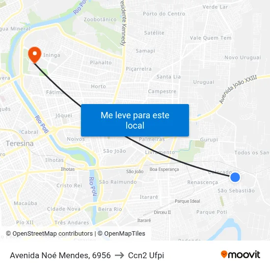 Avenida Noé Mendes, 6956 to Ccn2 Ufpi map