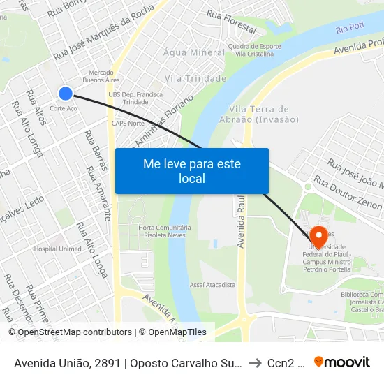 Avenida União, 2891 | Oposto Carvalho Supermercado to Ccn2 Ufpi map