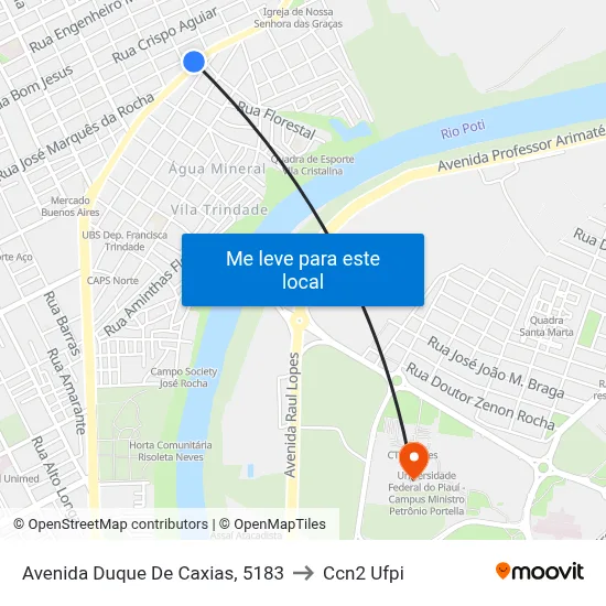 Avenida Duque De Caxias, 5183 to Ccn2 Ufpi map