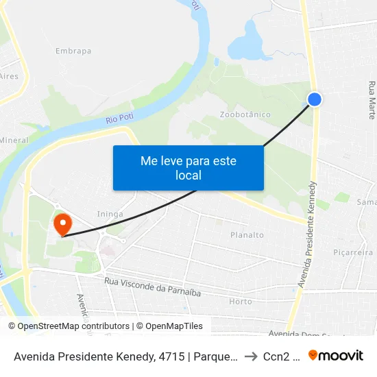 Avenida Presidente Kenedy, 4715 | Parque Zoobotânico to Ccn2 Ufpi map