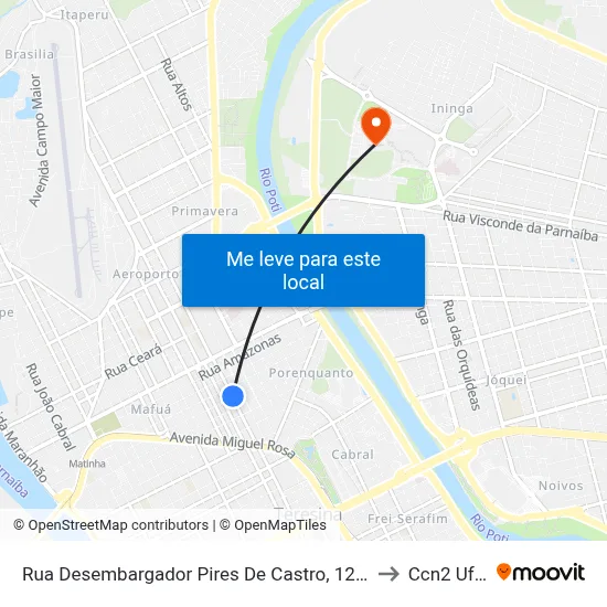 Rua Desembargador Pires De Castro, 1200 to Ccn2 Ufpi map