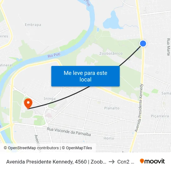 Avenida Presidente Kennedy, 4560 | Zoobotanico to Ccn2 Ufpi map