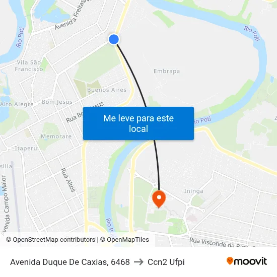Avenida Duque De Caxias, 6468 to Ccn2 Ufpi map