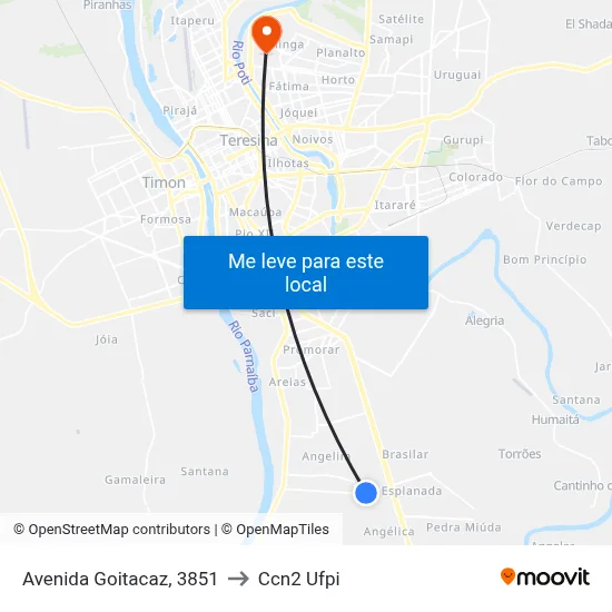 Avenida Goitacaz, 3851 to Ccn2 Ufpi map
