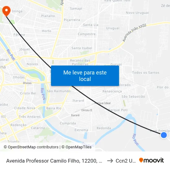Avenida Professor Camilo Filho, 12200, 12200 to Ccn2 Ufpi map