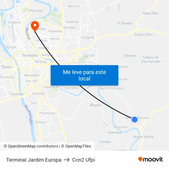 Terminal Jardim Europa to Ccn2 Ufpi map