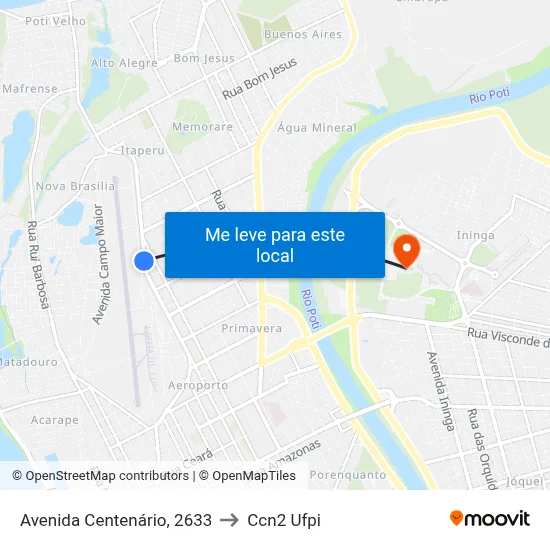 Avenida Centenário, 2633 to Ccn2 Ufpi map