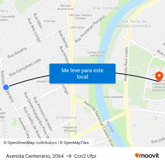 Avenida Centenário, 2064 to Ccn2 Ufpi map