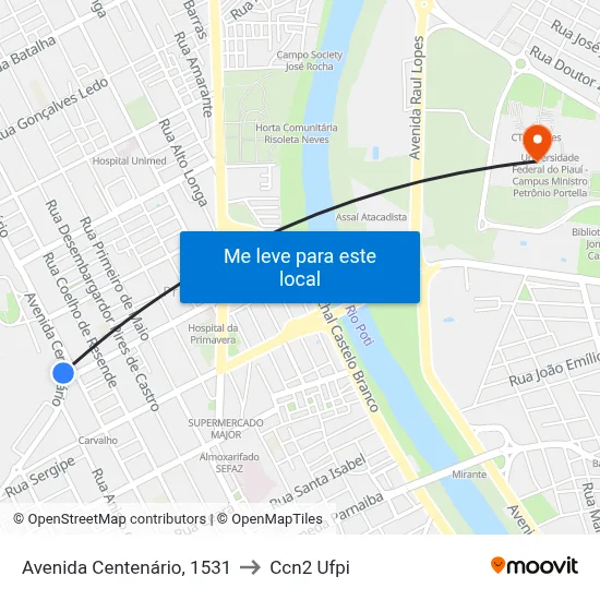 Avenida Centenário, 1531 to Ccn2 Ufpi map