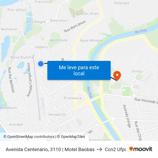 Avenida Centenário, 3110 | Motel Baobás to Ccn2 Ufpi map