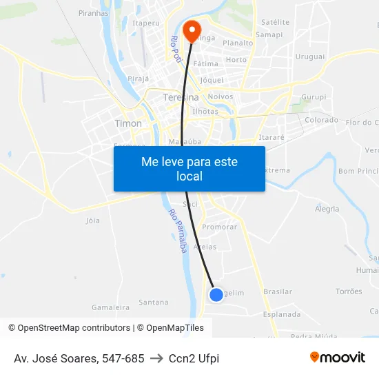 Av. José Soares, 547-685 to Ccn2 Ufpi map
