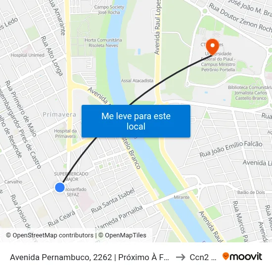 Avenida Pernambuco, 2262 | Próximo À Fatespi/Faespi to Ccn2 Ufpi map