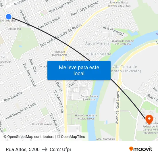 Rua Altos, 5200 to Ccn2 Ufpi map