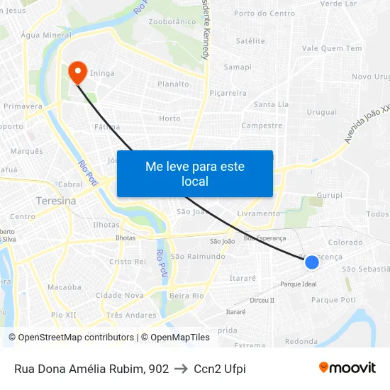 Rua Dona Amélia Rubim, 902 to Ccn2 Ufpi map