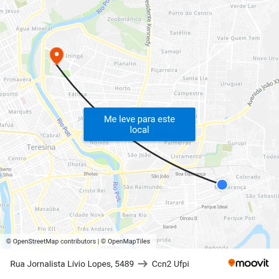 Rua Jornalista Lívio Lopes, 5489 to Ccn2 Ufpi map