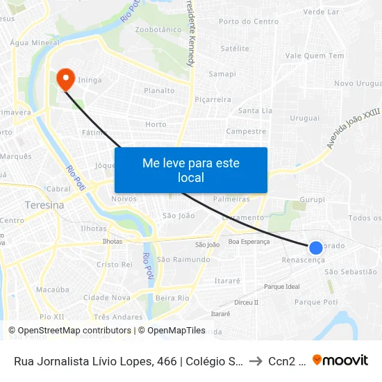 Rua Jornalista Lívio Lopes, 466 | Colégio São Judas Tadeu to Ccn2 Ufpi map