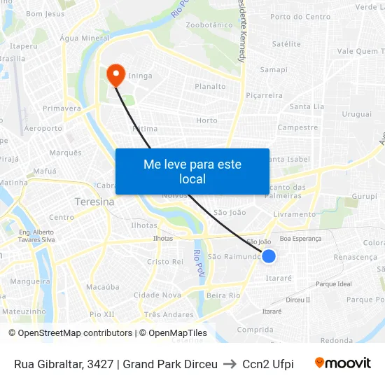 Rua Gibraltar, 3427 | Grand Park Dirceu to Ccn2 Ufpi map