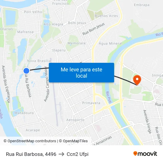 Rua Rui Barbosa, 4496 to Ccn2 Ufpi map