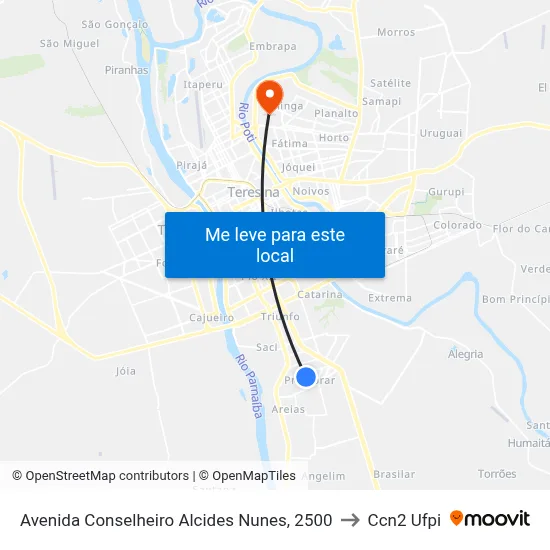 Avenida Conselheiro Alcides Nunes, 2500 to Ccn2 Ufpi map