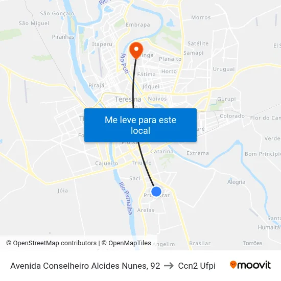 Avenida Conselheiro Alcides Nunes, 92 to Ccn2 Ufpi map