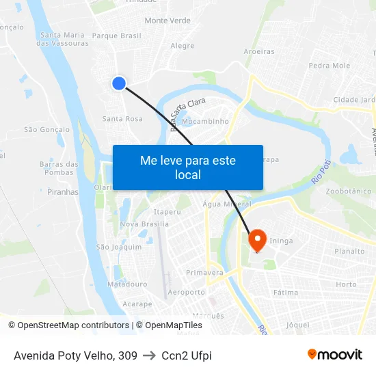 Avenida Poty Velho, 309 to Ccn2 Ufpi map