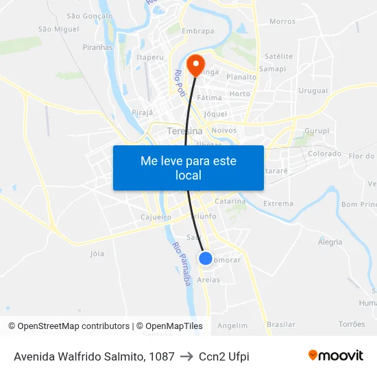 Avenida Walfrido Salmito, 1087 to Ccn2 Ufpi map