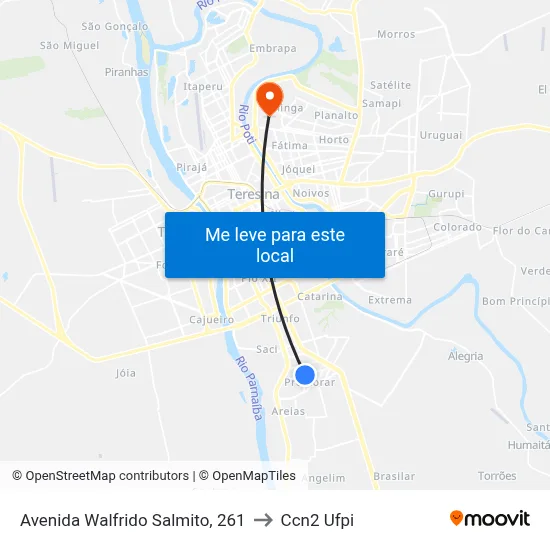 Avenida Walfrido Salmito, 261 to Ccn2 Ufpi map