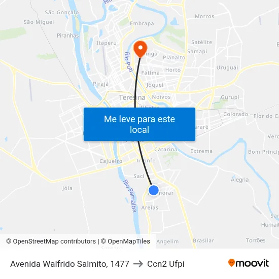 Avenida Walfrido Salmito, 1477 to Ccn2 Ufpi map