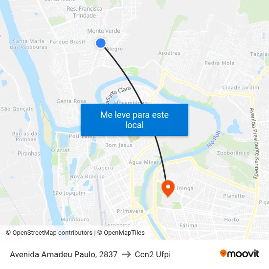 Avenida Amadeu Paulo, 2837 to Ccn2 Ufpi map