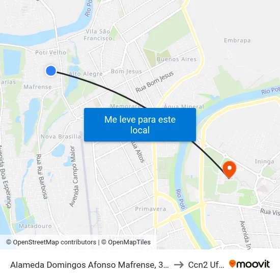 Alameda Domingos Afonso Mafrense, 311 to Ccn2 Ufpi map