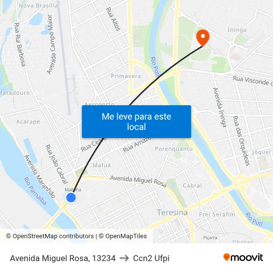 Avenida Miguel Rosa, 13234 to Ccn2 Ufpi map