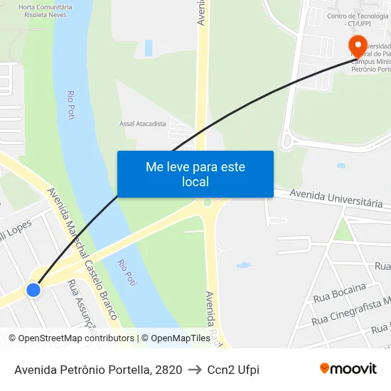 Avenida Petrônio Portella, 2820 to Ccn2 Ufpi map