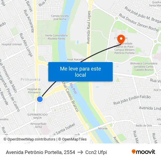 Avenida Petrônio Portella, 2554 to Ccn2 Ufpi map