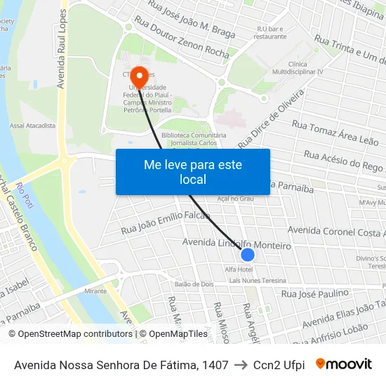 Avenida Nossa Senhora De Fátima, 1407 to Ccn2 Ufpi map
