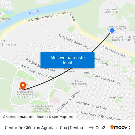 Centro De Ciências Agrárias - Cca | Restaurante Universitário 3 to Ccn2 Ufpi map