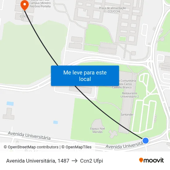 Avenida Universitária, 1487 to Ccn2 Ufpi map