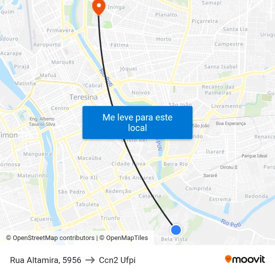 Rua Altamira, 5956 to Ccn2 Ufpi map