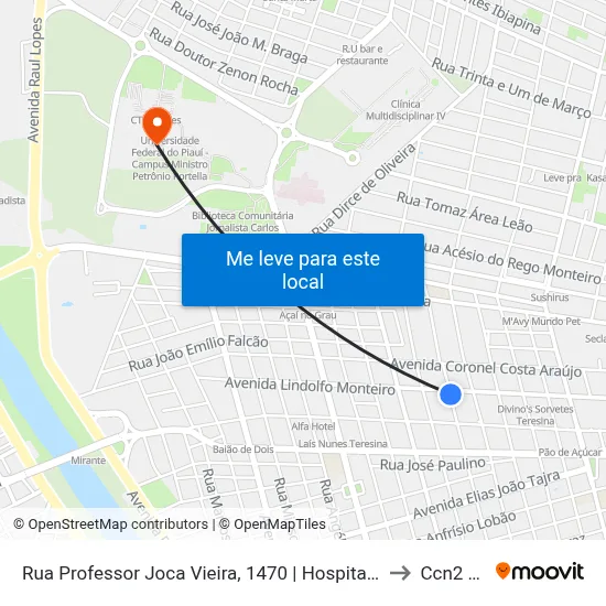 Rua Professor Joca Vieira, 1470 | Hospital São Paulo to Ccn2 Ufpi map