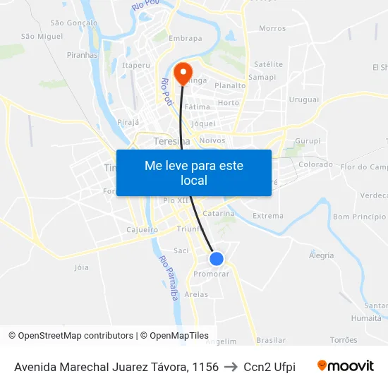 Avenida Marechal Juarez Távora, 1156 to Ccn2 Ufpi map
