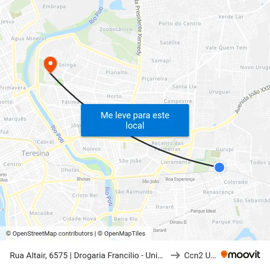 Rua Altair, 6575 | Drogaria Francilio - Unidade 2 to Ccn2 Ufpi map