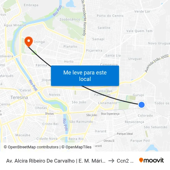 Av. Alcira Ribeiro De Carvalho | E. M. Mário Covas to Ccn2 Ufpi map