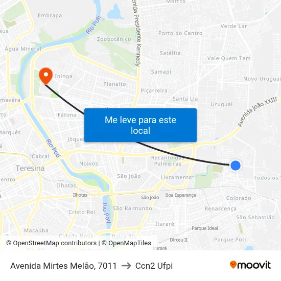 Avenida Mirtes Melão, 7011 to Ccn2 Ufpi map