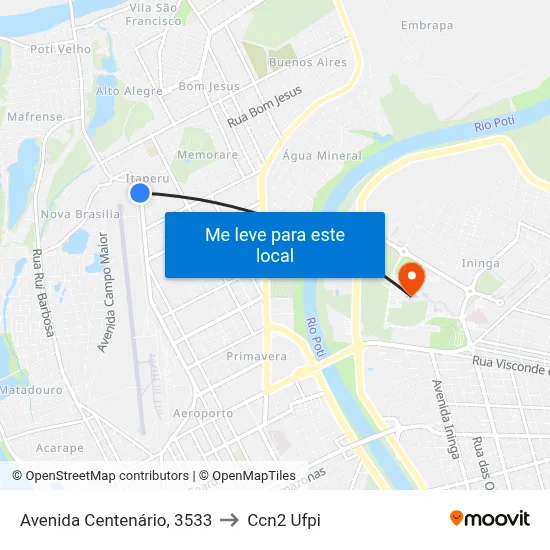 Avenida Centenário, 3533 to Ccn2 Ufpi map