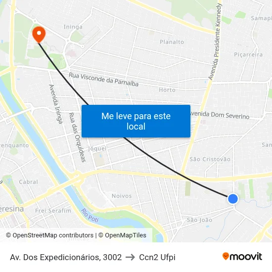 Av. Dos Expedicionários, 3002 to Ccn2 Ufpi map