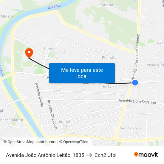 Avenida João Antônio Leitão, 1835 to Ccn2 Ufpi map