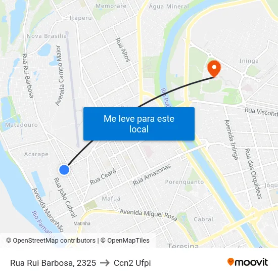 Rua Rui Barbosa, 2325 to Ccn2 Ufpi map
