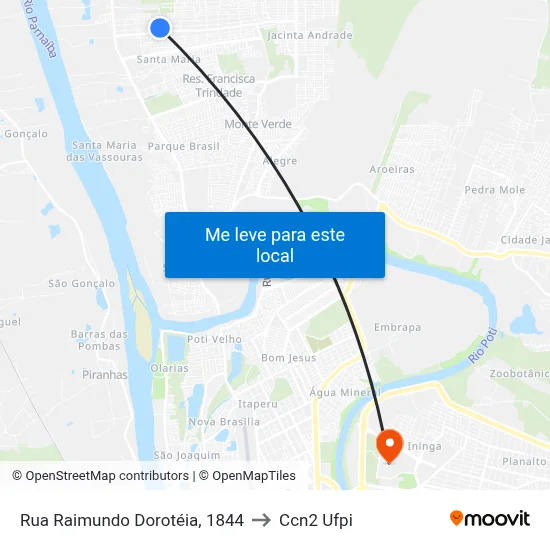 Rua Raimundo Dorotéia, 1844 to Ccn2 Ufpi map