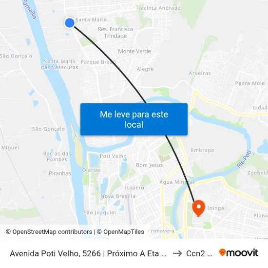 Avenida Poti Velho, 5266 | Próximo A Eta Santa Maria to Ccn2 Ufpi map