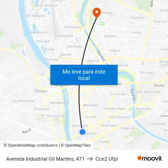 Avenida Industrial Gil Martins, 471 to Ccn2 Ufpi map