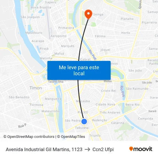 Avenida Industrial Gil Martins, 1123 to Ccn2 Ufpi map